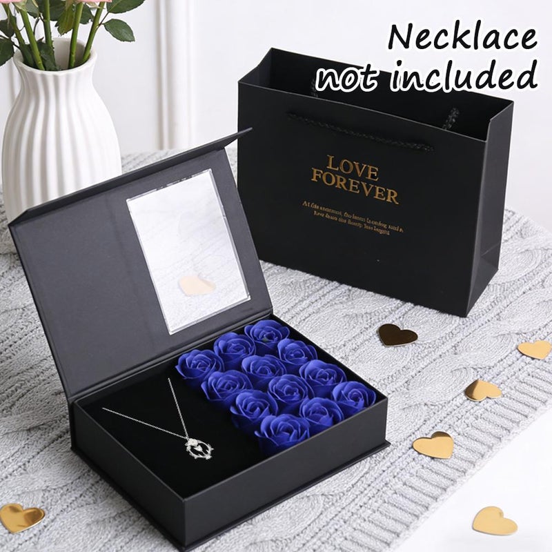 Valentine's Day Rose Jewelry Box Preserved Flower Roses Box,Ringbox with 12pcs Soap Eternal Rose Necklaces Boxes,Romantic Gift Boxes for Mom Her Valentines Day Wedding Party Supply (lipstick red) - Image 3